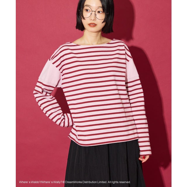 【WHERE'S WALLY?】ボートネックボーダーロンTEE （ピンク）