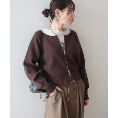 アメリカンホリック AMERICAN HOLIC WZIPショート丈ニットカーディガン （グレーベージュ）｜詳細画像