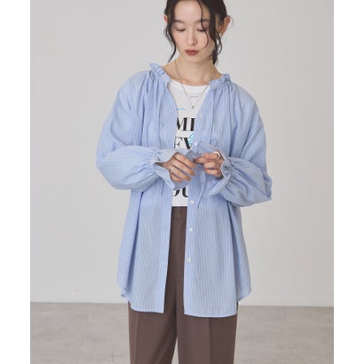 アメリカンホリック AMERICAN HOLIC 【イージーケア】スタンドフリルブラウス （サックスブルー）｜詳細画像