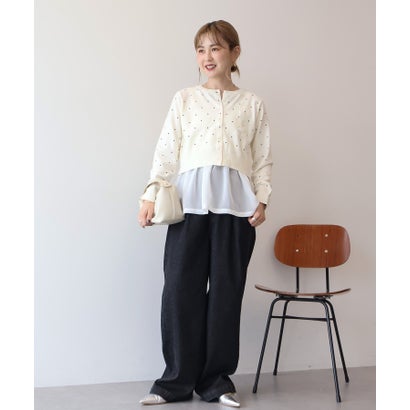 【WEB限定】【2点SET】ドットカーディガン＋ペプラムインナー （ブラック）｜詳細画像