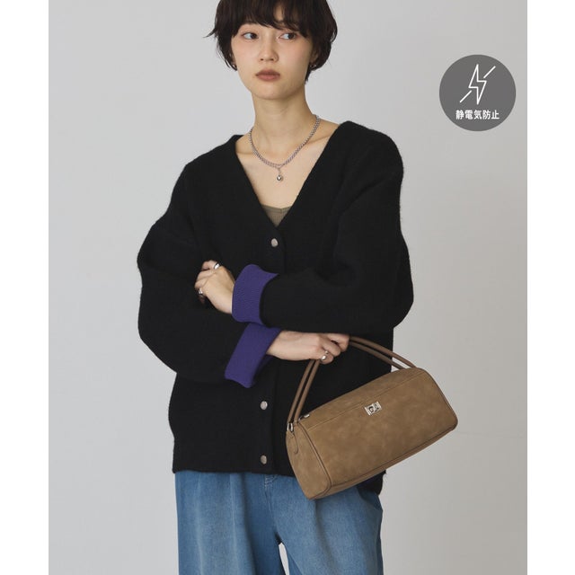 【バイパチ】配色ニットコーディガン （ブラック）