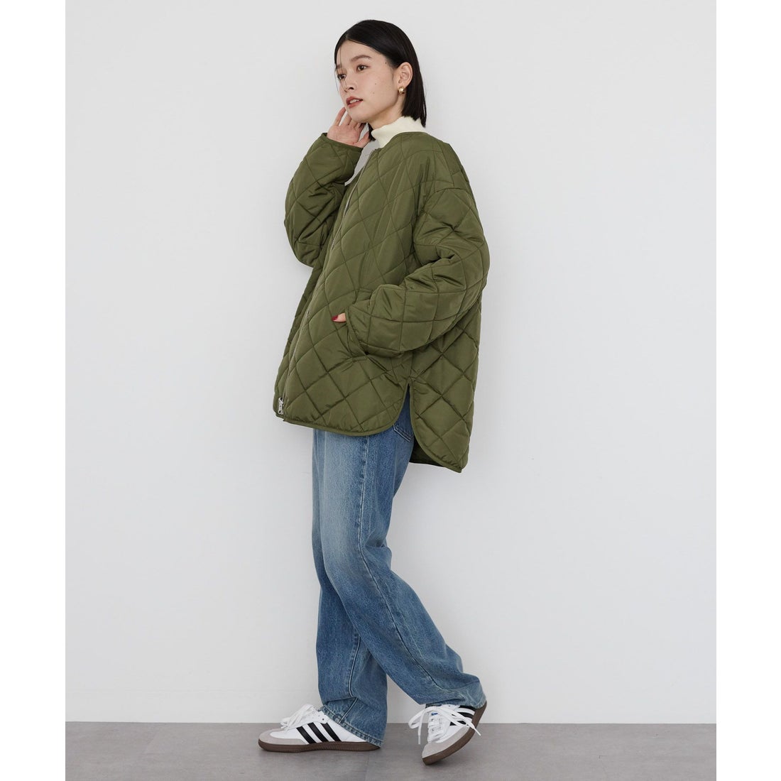 YANUK キルティングリバーシブルコート カーキ｜ファッション