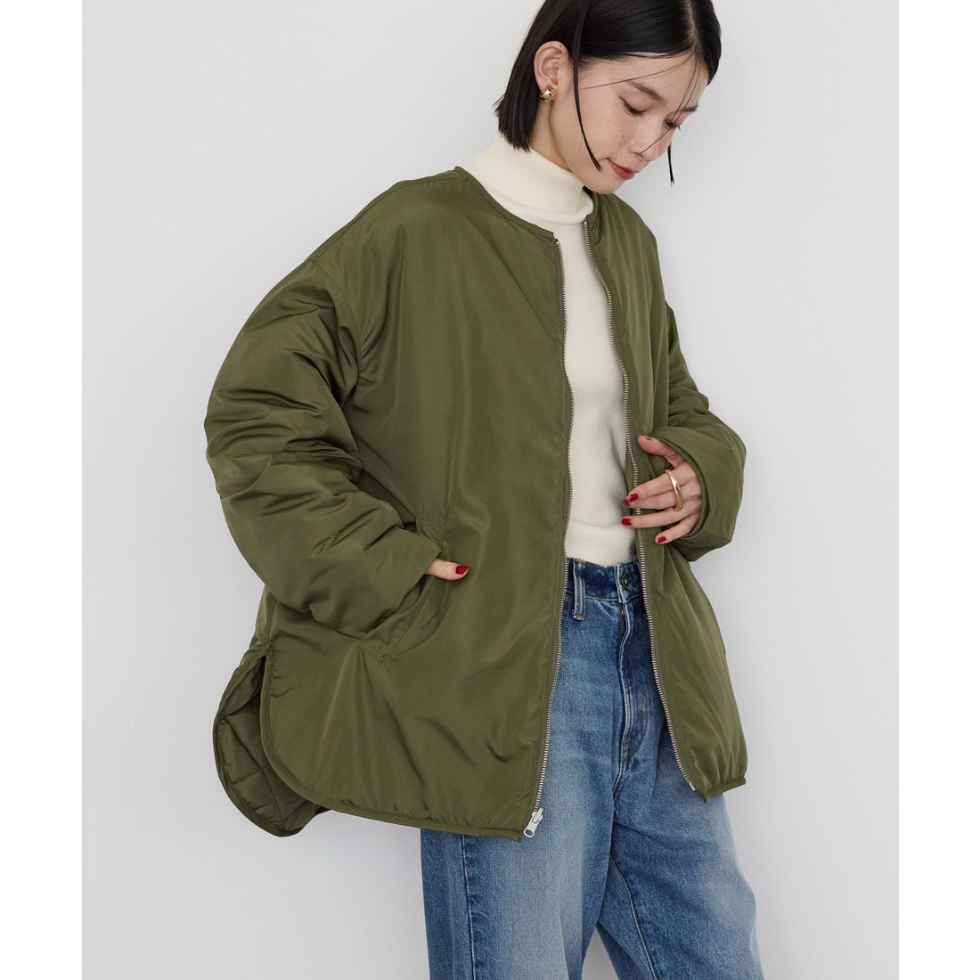 YANUK キルティングリバーシブルコート カーキ｜ファッション