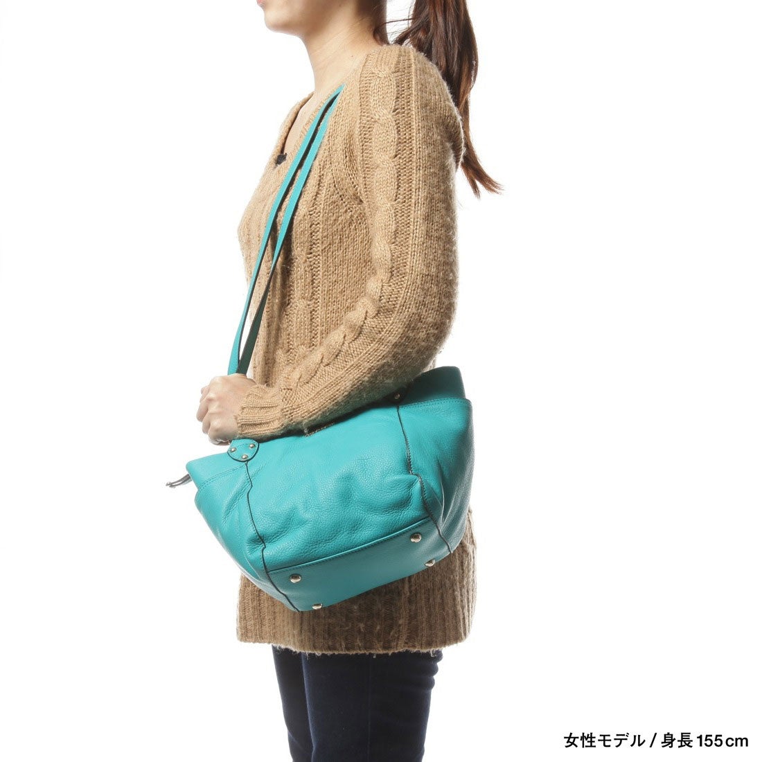 アンシェリ ancheri レザーロングショルダートートバッグ（エメラルド 