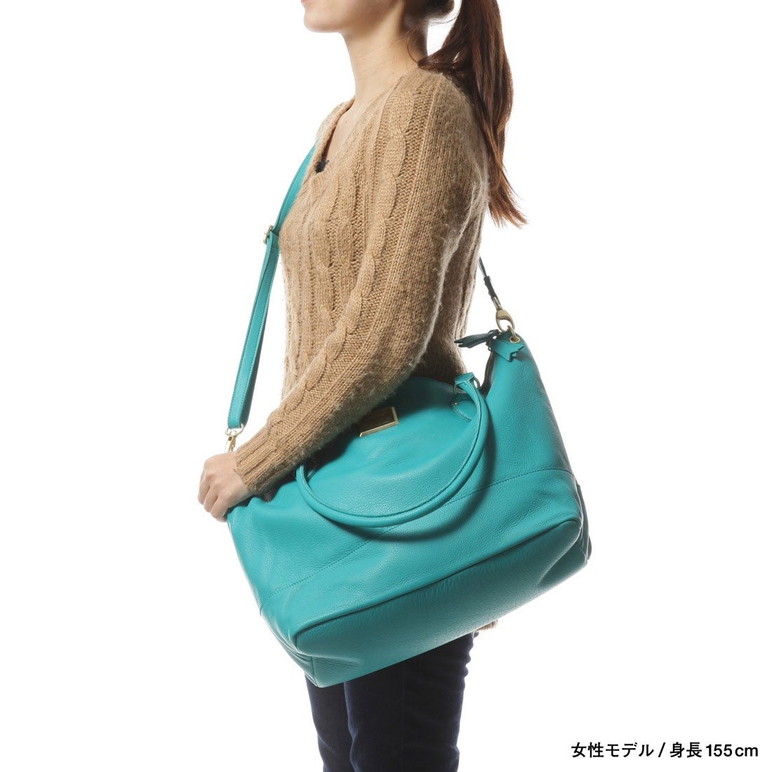 アンシェリ ancheri レザー2WAYトートバッグ（エメラルドグリーン 
