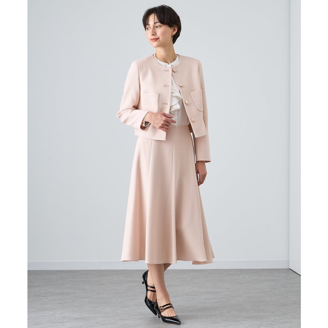 アナイ ANAYI モノトーンワッフルフレア スカート （ピンクベージュ 