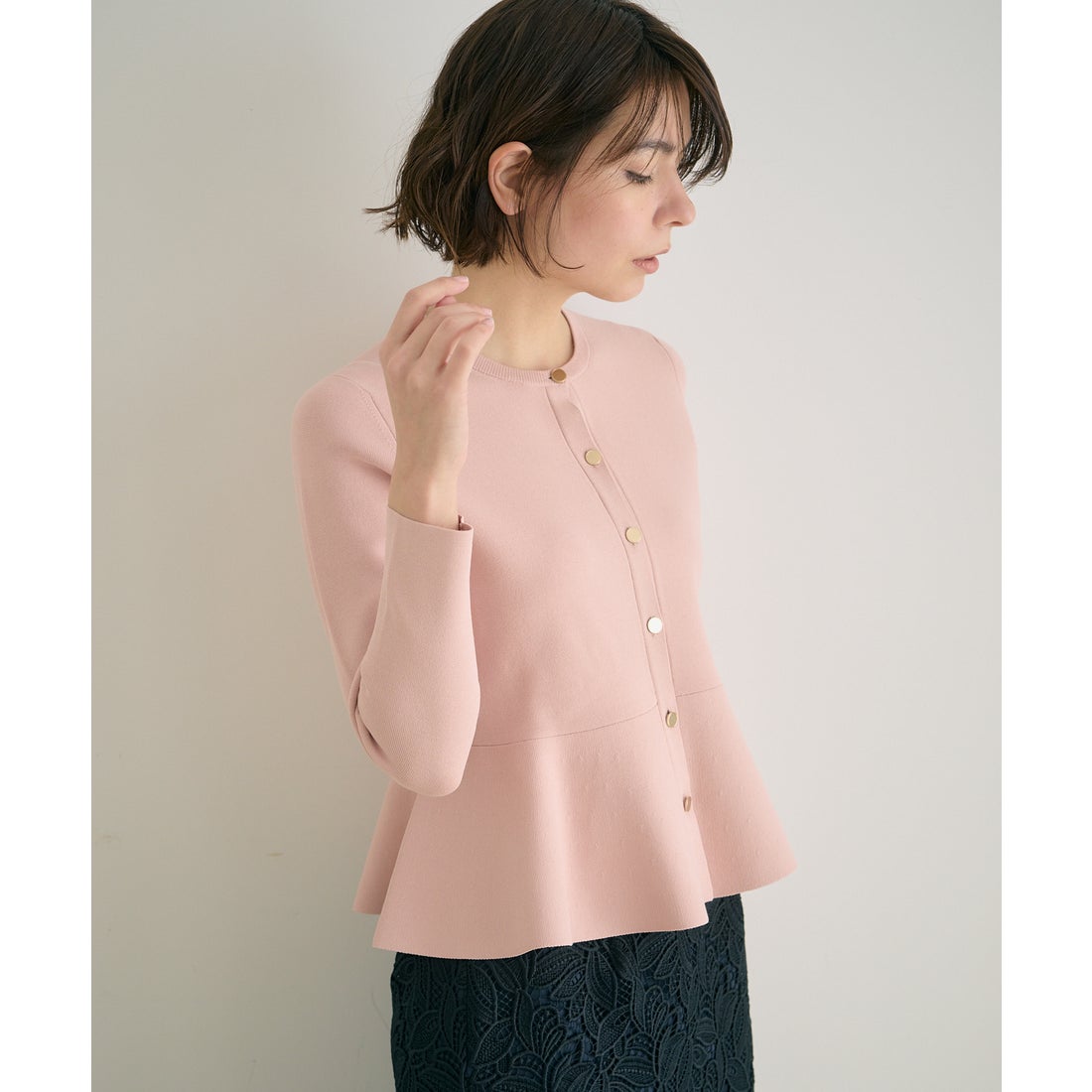 アナイ ANAYI レーヨンナイロンペプラムカーディガン （ピンク 