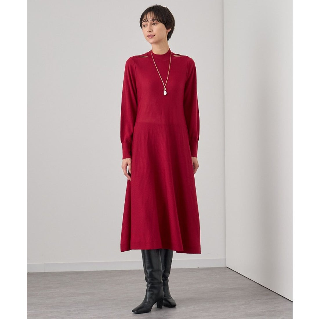 アナイ ANAYI メリノウールショルダースリットワンピース （red (43 