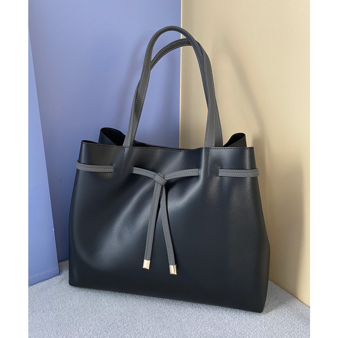 ANY SIS 【2WAY】リボンニュアンス トートバッグ （ブラック×グレー 