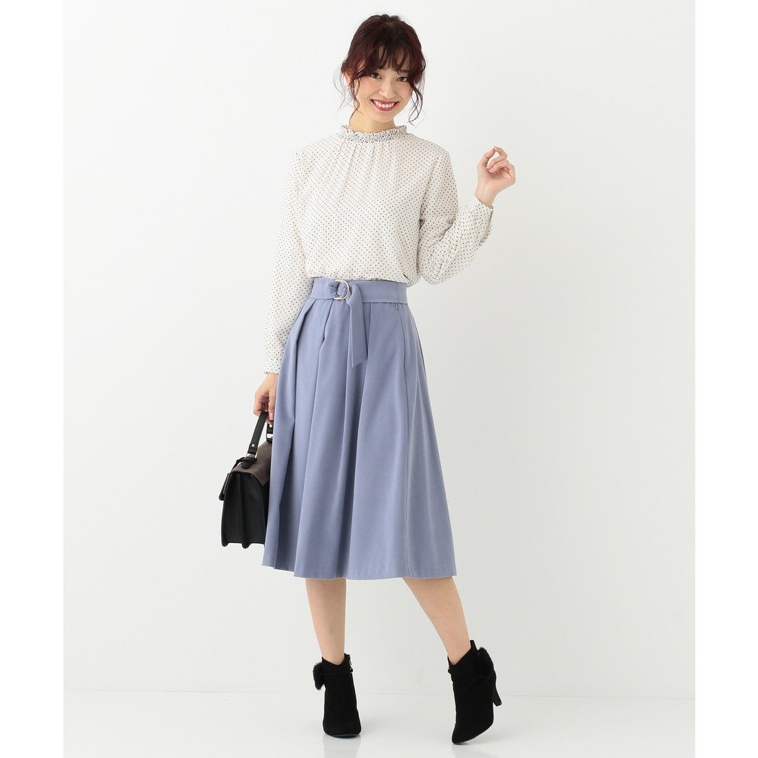 ANY SIS 【洗える】フロッキードットシフォン ブラウス （ブラック系2
