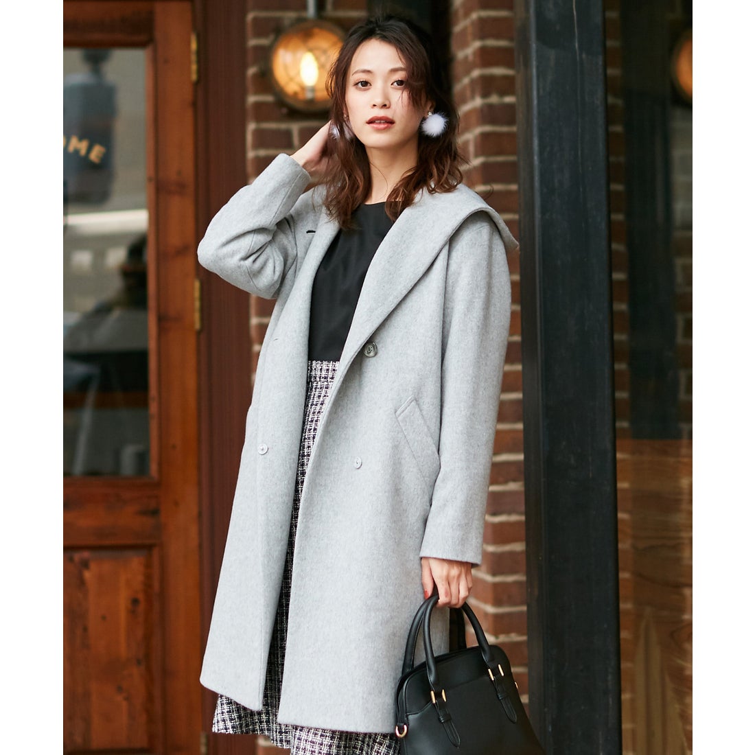 ANY SIS 【WEB限定カラー有】フーデットソフトメルトン ロングコート 