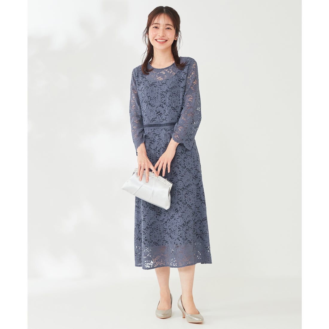 any SiS 【洗える】総レース ワンピース （スモーキーブルー 