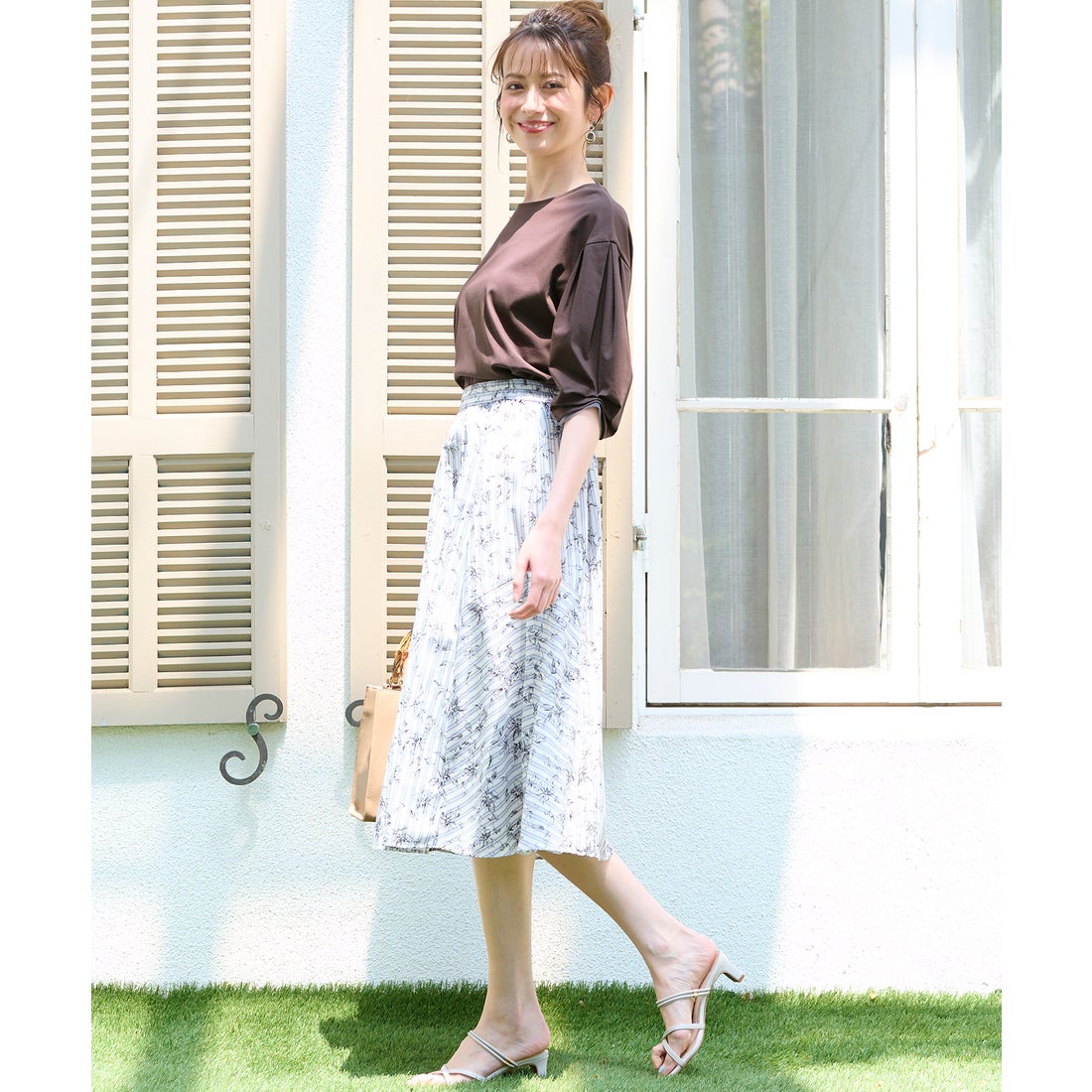 any SiS 【洗える】ラインフラワーストライプ スカート （アイボリー系） -ファッション通販 FASHION WALKER