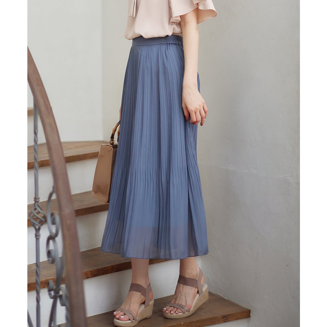 ANY SIS 【洗える】シフォンプリーツ スカート （スモーキーブルー