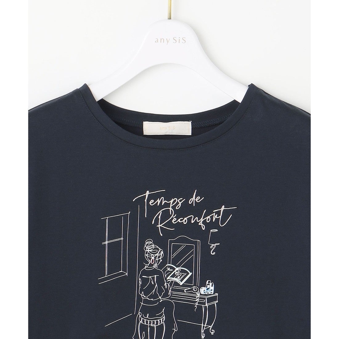 ANY SIS 線画×刺繍ロゴ Tシャツ （オフ×サロン） -ファッション通販