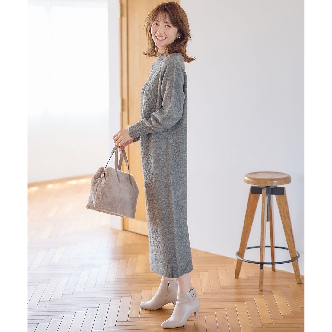 ANY SIS 【洗える】ハイネックケーブルニット ワンピース （ラベンダー