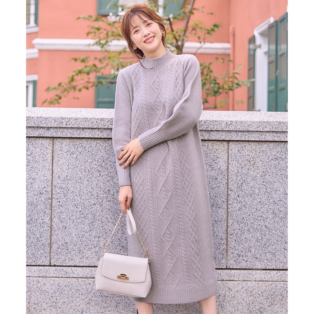 ANY SIS 【洗える】ハイネックケーブルニット ワンピース （ラベンダー