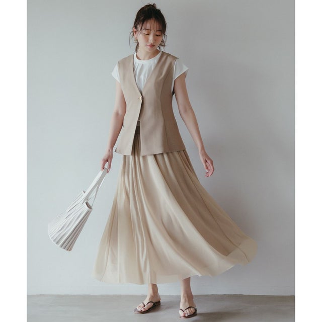 【MAG×スタイリストコラボ】ジレ×ラメチュールスカート セットアップ （ベージュ）