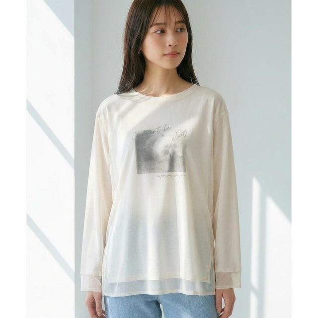【貴島明日香さんコラボ】チュールレイニャード猫 Tシャツ （アイボリー×フォト）