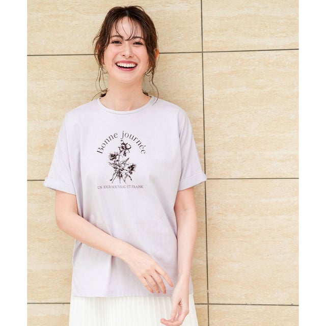 フラワープリント ロゴTシャツ （アイスグレー）