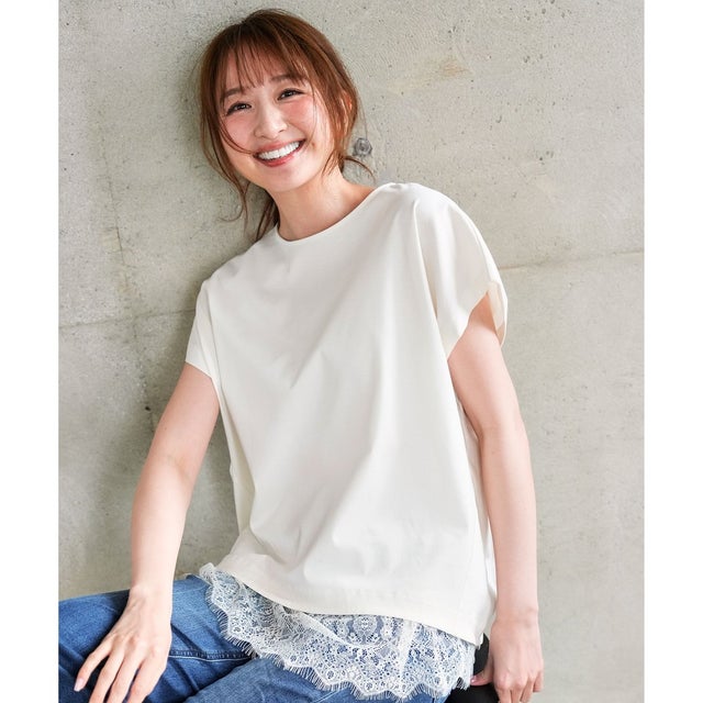 【シルクタッチさら魅せTシャツ】後ろコクーン プルオーバー （アイボリー）