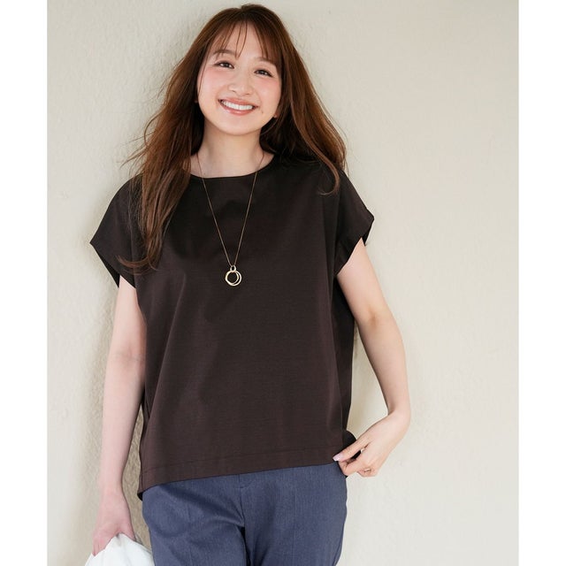 【シルクタッチさら魅せTシャツ】後ろコクーン プルオーバー （ブラウン）