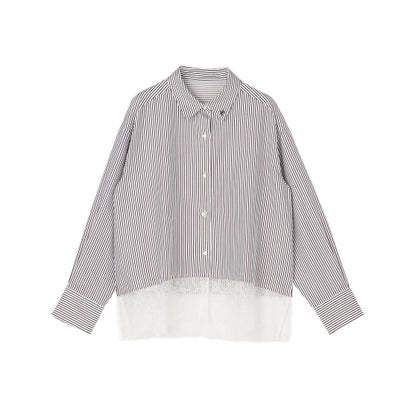 ANY SIS レースヘム シャツ （ブラウンストライプ）｜詳細画像