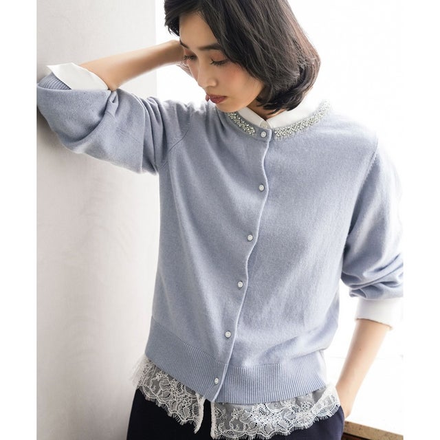 ジュエルカシミヤミックスニット カーディガン （アクアマリン（サックス））