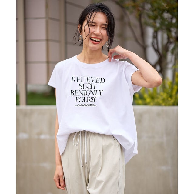 【接触冷感】フレンチスリーブロゴTシャツ （オフ）