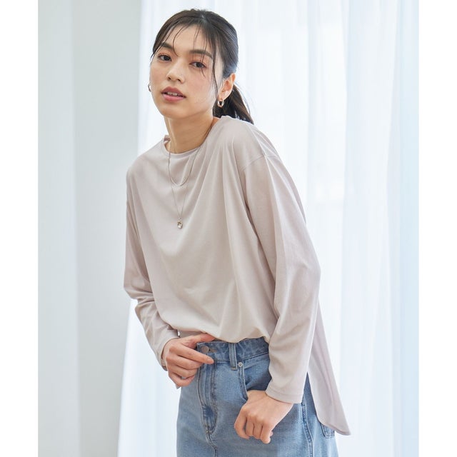 【洗濯機可】シア―ラウンドネックTシャツ （ライトグレー）