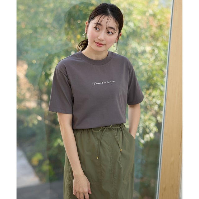 【洗濯機可/接触冷感/UVケア】オーガビッツ刺繍ロゴTシャツ （チャコール）