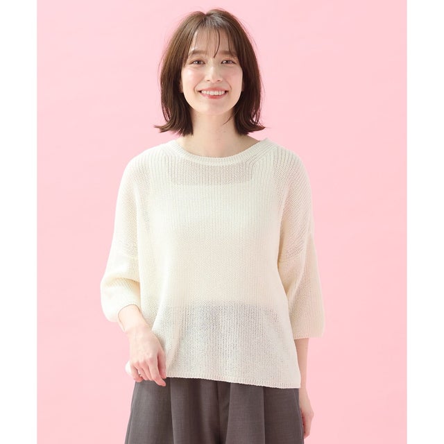 【洗濯機可/アンチピリング】ギマハーフスリーブニット （エクリュ）