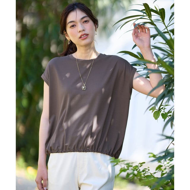 【洗濯機可/UVケア】シルケットスムースドロストTシャツ （ブラウン）