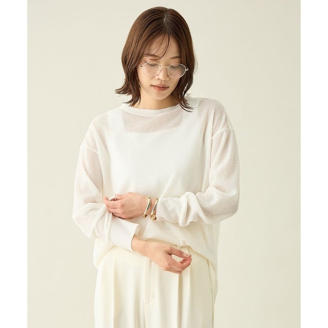 【洗濯機可】シアーワッフルロングスリーブTシャツ （エクリュ）