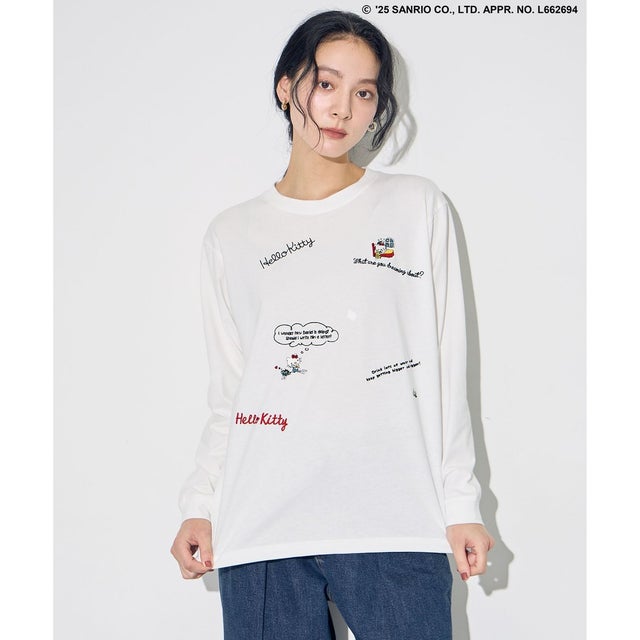 【ハローキティ×ANY】ロゴTシャツ （ホワイト刺繍）