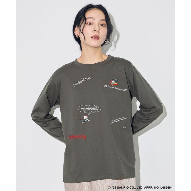 【ハローキティ×ANY】ロゴTシャツ （チャコール刺繍）