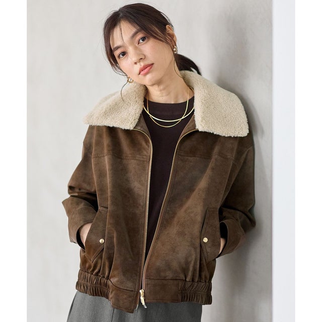 【2WAY】ボアカラーブルゾン （ブラウン）