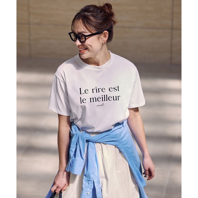 アソートロゴラウンドヘムTシャツ （ホワイト×フロッキーロゴ）