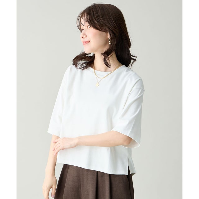 【Sサイズあり】オーガニックコットンスムース5分袖Tシャツ （ホワイト）