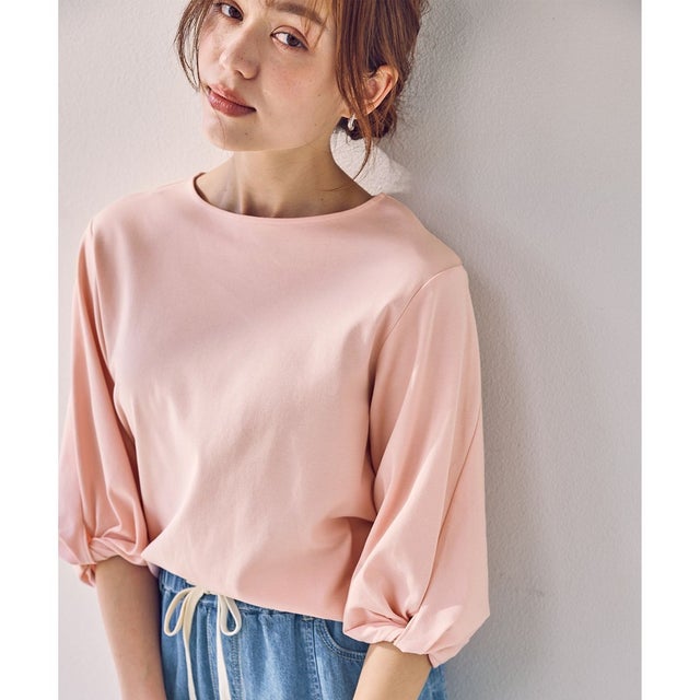 【WEB限定】シルケットスムースツイストスリーブカットソー （ピンク）