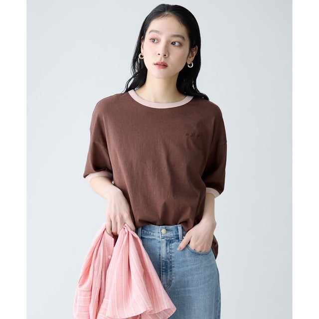リンガーTシャツ （ブラウン×ピンク）