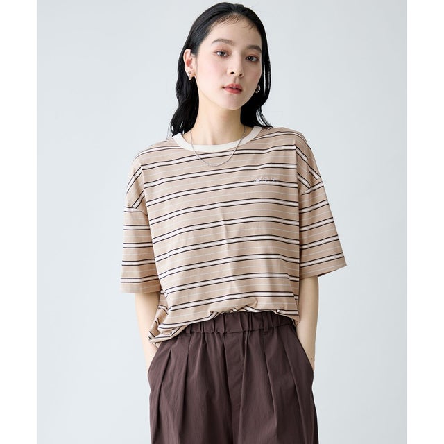 リンガーTシャツ （ベージュボーダー）