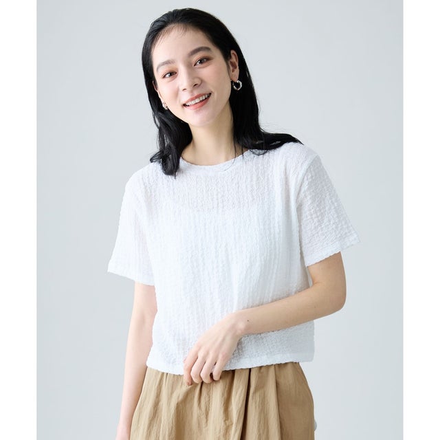 レースショート丈Tシャツ （オフ）