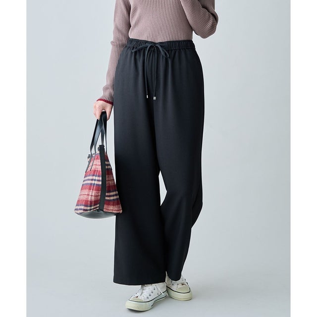 パウダリーツイード ワイドストレートパンツ（セットアップ着用可） （ブラック）