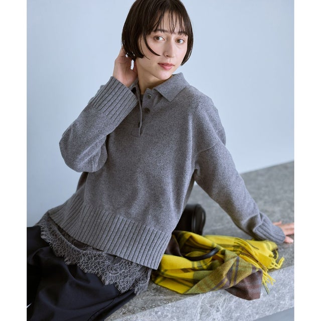 【WEB＆一部店舗限定】モールポロカラーニット （グレー）