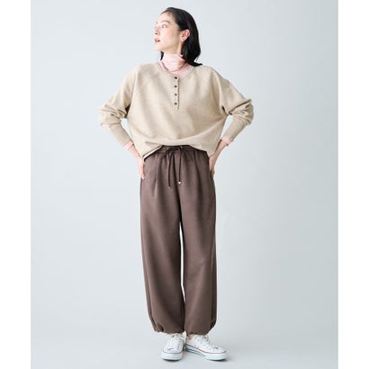 ラムウールヘンリーネックニット （グレー×茶ネップ）｜詳細画像