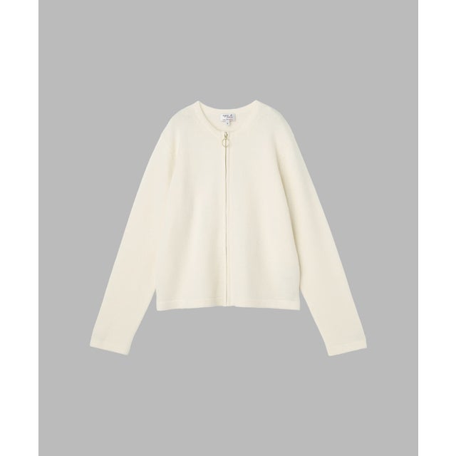 カシミヤ 長袖 カーディガン ”Zip” （ホワイト）