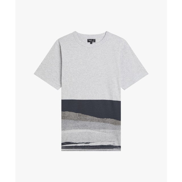 メンズ プリント オーガニックコットン 半袖 アーティストTシャツ ”Aurore de la Marinerie” （グレー）