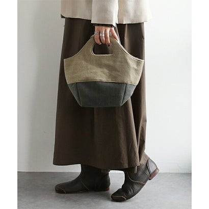 ハンドバッグ 異素材切替 ニット ミニ レディース バッグ ニットバッグ フェルト風 小さめ ミニ コンパクト マグネットボタン バイカラー 配色 大人 カジュアル 秋 冬 かばん カバン 鞄 小物 （グレージュ）｜詳細画像