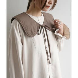 付け襟 つけ襟 レディース 中綿入り 丸襟 リボン レイヤード 重ね着 フェイクカラー 付け衿 つけ衿 大きめ襟 ビッグカラー シンプル 無地 大人可愛い ナチュラル きれいめ カジュアル おしゃれ （スモークブラウン）
